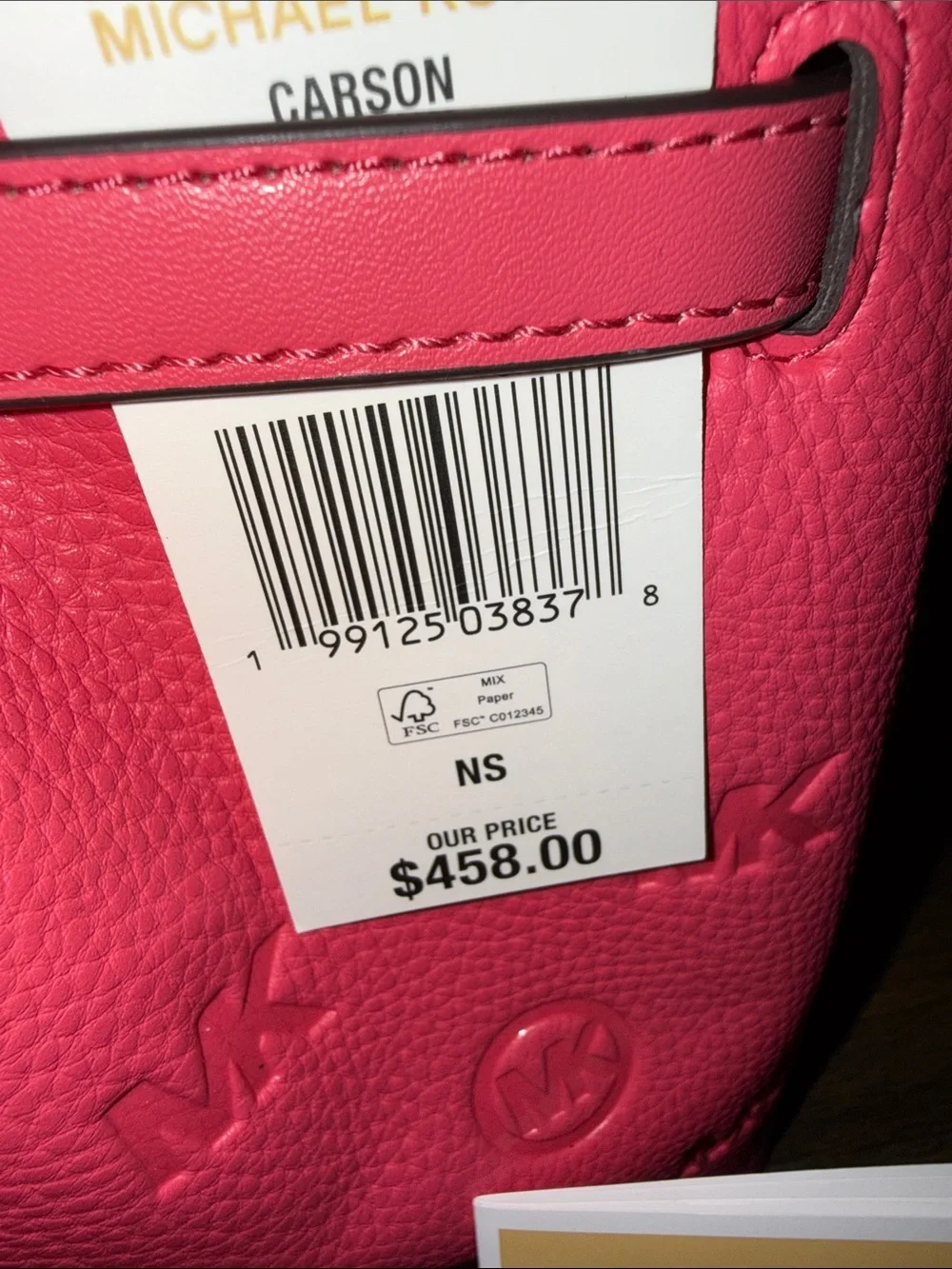 Michael Kors Hot Pink MK Embossed Leather Satchel with Strap